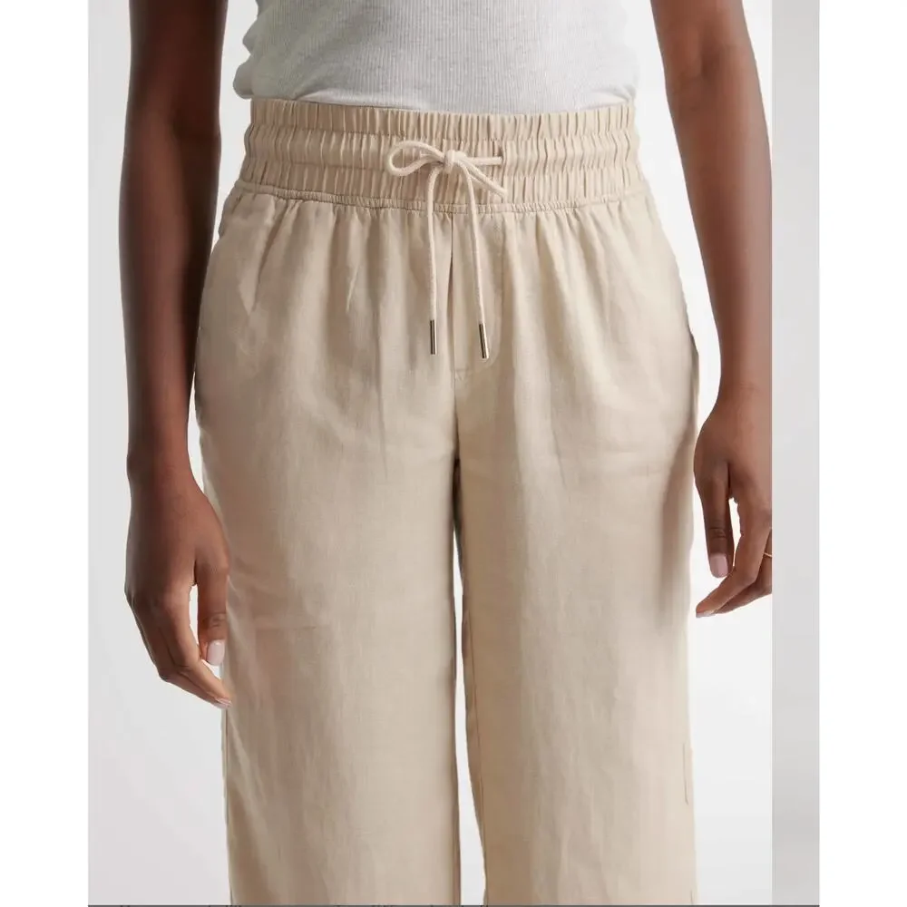 Quince 100% European Linen Wide Leg Pants M Driftwood Coastal Resort Boho Chic